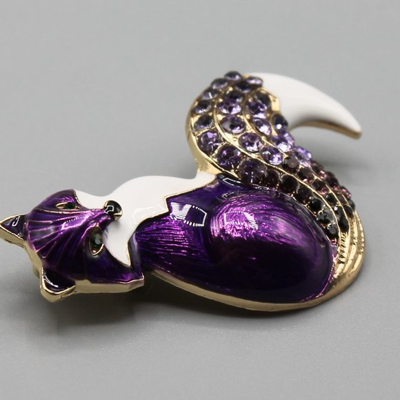 Fox animal pin brooch jewelry fashion purple gold - Picture 10 of 12